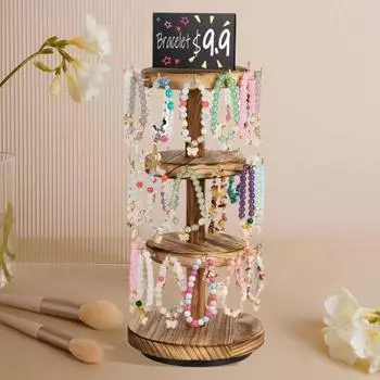 Стойка для хранения браслетов Мини-доска с 3 ярусами, вращающаяся устойчивая основа, деревянный держатель для выставки браслетов в ювелирном магазине, домашний декор, полка для хранения браслетов кофейный
