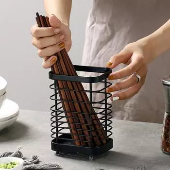 Стойка для хранения, держатель для зубных щеток и палочек для еды с дренажными отверстиями, полая конструкция, нержавеющая сталь чёрный