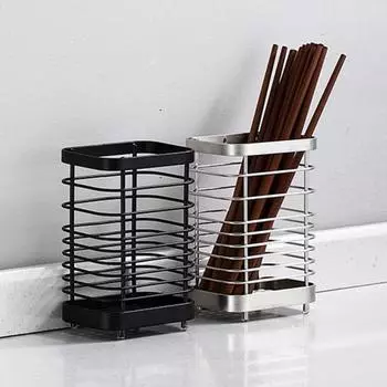 Стойка для хранения, держатель зубных щеток для палочек для еды с дренажными отверстиями, полая конструкция, настенный держатель зубных щеток из нержавеющей стали для макияжа чёрный