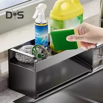 Стойка для хранения держателя губки, устойчивая к коррозии, прочная, выдерживающая нагрузку, многофункциональная кухонная мойка S чёрный