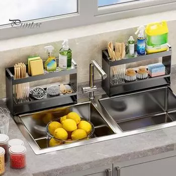 Стойка для хранения держателя губки, устойчивая к коррозии, прочная, выдерживающая нагрузку, многофункциональная кухонная мойка S чёрный