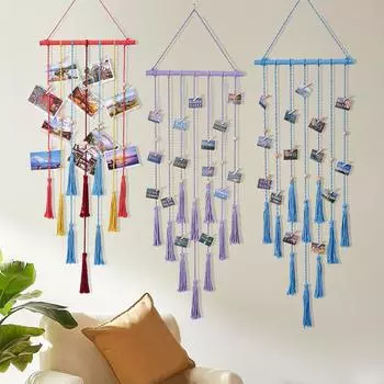 Стойка для хранения фотографий. Это бохо-тканый декоративный гобелен для хранения. Скандинавский домашний подвесной тканый гобелен для гостиной.