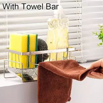 Стойка для хранения инструментов для чистки раковины, кухонная многофункциональная стойка для слива из нержавеющей стали, органайзер для моющего средства, вешалка для тряпок чёрный