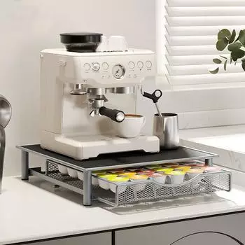 Стойка для хранения капсульного кофе, выдвижной органайзер, стойка для кофемашины с ящиком, ящик для хранения чайных пакетиков, кухонный органайзер, полки серый