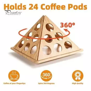 Стойка для хранения кофейных капсул из бамбука, вращающаяся на 360 градусов, большая емкость, высокая устойчивость, треугольная форма, держатель для кофейных капсул