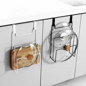 Стойка для хранения крышек для кастрюль, крепление на дверь, держатель для органайзера для крышек для кастрюль, кухонные принадлежности, подставка для разделочных досок, полка для хранения на дверце шкафа чёрный