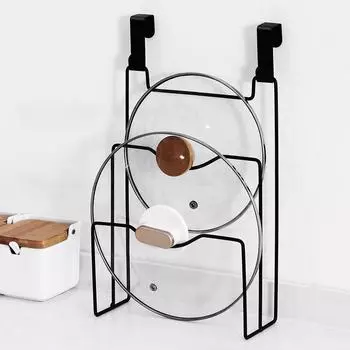 Стойка для хранения крышек для кастрюль, крепление на дверь, держатель для органайзера для крышек для кастрюль, кухонные принадлежности, подставка для разделочных досок, полка для хранения на дверце шкафа чёрный