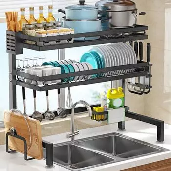 Стойка для хранения кухонной посуды, регулируемая длина, грузоподъемность 144 фунта, нержавейка, легко Single Layer чёрный