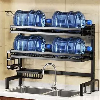 Стойка для хранения кухонной посуды, регулируемая длина, грузоподъемность 144 фунта, нержавеющая, легко моется, большая металлическая стойка для посуды Single Layer чёрный