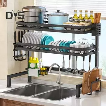 Стойка для хранения кухонной посуды, регулируемая длина, грузоподъемность 144 фунта, нержавеющая, легко моется, большая металлическая стойка для посуды Single Layer чёрный