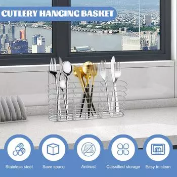 Стойка для хранения кухонных принадлежностей из нержавеющей стали, держатель для палочек для еды, корзина для хранения столовых приборов, органайзер для столешницы раковины