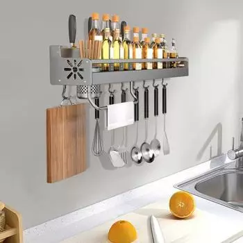 Стойка для хранения кухонных принадлежностей Органайзер с крючком Нержавеющий Прочный Несущий Легко устанавливается на стену 40cm