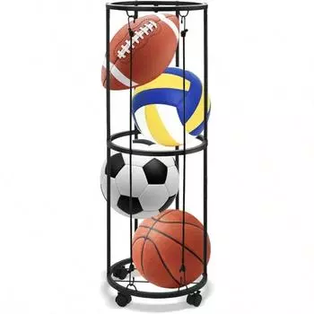 Стойка для хранения мячей в гараже - вертикальная стойка для хранения мячей в гараже с 4 колесами, держатель для баскетбольных и футбольных мячей, настенный вертикальный держатель для мячей чёрный