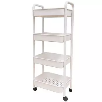 Стойка для хранения на колесах Съемная стойка для закусок Напольная полка в общежитии Многоуровневая прикроватная тумбочка для хранения вещей в спальне 4 layers белый