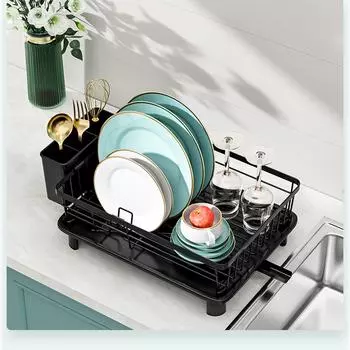 Стойка для хранения на кухне, бытовая посуда, слив воды, кухонное хранение, палочки для еды, ложки, столовые приборы, корзина для сушки, стойка для организации кухни One Size чёрный