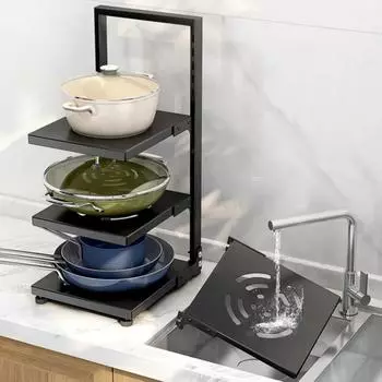 Стойка для хранения на кухне из углеродистой стали, многоуровневая нижняя полка для мойки, многоуровневая полка для кастрюль, кухонный шкаф для хранения на полу