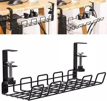 Стойка для хранения на столе, Настольное хранилище, Корзина для хранения, Электрическая розетка для хранения, Вставьте подвесную корзину под стол чёрный