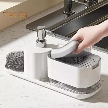 Стойка для хранения на столешнице, держатель для губки с дозатором мыла, органайзер для кухонной мойки, быстросохнущий поддон для мойки чёрный