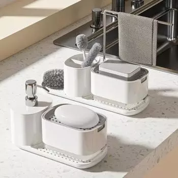 Стойка для хранения на столешнице, держатель для губки с дозатором мыла, органайзер для кухонной мойки, быстросохнущий поддон для мойки чёрный