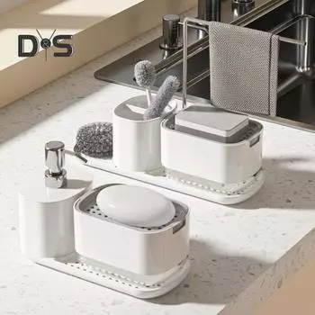 Стойка для хранения на столешнице, держатель для губки с дозатором мыла, органайзер для кухонной мойки, быстросохнущий поддон для мойки чёрный