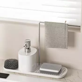 Стойка для хранения на столешнице, держатель для губки с дозатором мыла, органайзер для кухонной мойки, быстросохнущий поддон для мойки чёрный