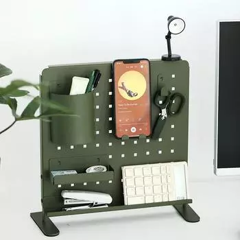 Стойка для хранения настольных принадлежностей с отверстиями для железных тарелок, органайзер для офисного стола, стеллаж для хранения канцелярских принадлежностей, полка для хранения тарелок с отверстиями и крючками темно-зеленого