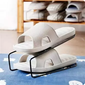 Стойка для хранения обуви Органайзер для обуви двухслойный Экономия места Железная черная вешалка для обуви Железный двухслойный органайзер для обуви Прочный чёрный