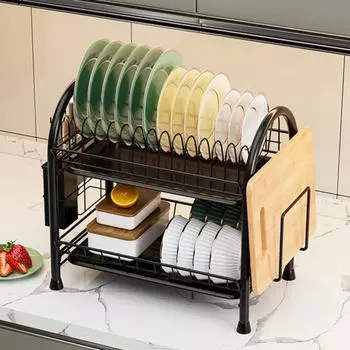 Стойка для хранения органайзера для кастрюль и сковородок, прочная, несущая, антикоррозийная, легко моется, держатель для хранения на кухонной столешнице, сливная полка чёрный