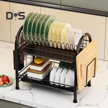 Стойка для хранения органайзера для кастрюль и сковородок, прочная, несущая, антикоррозийная, легко моется, держатель для хранения на кухонной столешнице, сливная полка чёрный