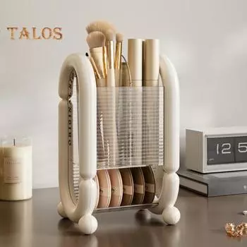 Стойка для хранения принадлежностей для волос и кисточек для макияжа, вместительный настольный органайзер с разделенными отсеками чёрный