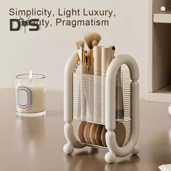 Стойка для хранения принадлежностей для волос и кисточек для макияжа, вместительный настольный органайзер с разделенными отсеками чёрный