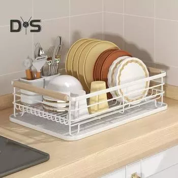 Стойка для хранения с дренажным поддоном, полая конструкция, съемный поддон для сбора капель, высокая несущая способность, полка для хранения кастрюль и сковородок белый