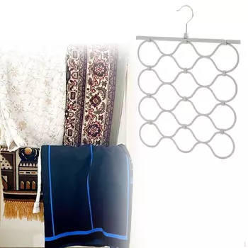 Стойка для хранения шарфов и галстуков на 16 колец с вешалкой для ремня серый