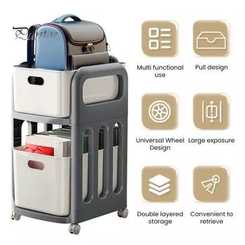 Стойка для хранения школьных сумок с 2 съемными ящиками, органайзер для хранения с высоким ограждением и запирающимися колесами, тележка на колесиках серый