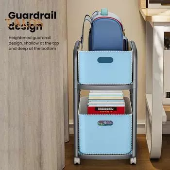 Стойка для хранения школьных сумок с 2 съемными ящиками, органайзер для хранения с высоким ограждением и запирающимися колесами, тележка на колесиках серый