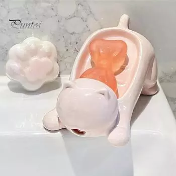 Стойка для хранения туалетных мыльниц с функцией слива, держатель для мыла в виде мультяшного кота, многофункциональный органайзер для ванной комнаты жёлтый