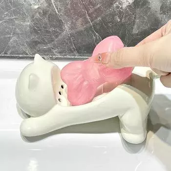 Стойка для хранения туалетных мыльниц с функцией слива, дизайн в виде мультяшного кота жёлтый