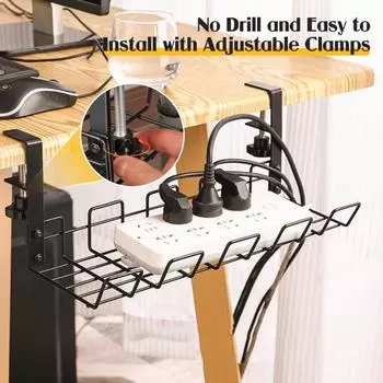 Стойка для хранения, устойчивая к ржавчине, прочная, несущая, простая установка, компьютерный стол, корзина для проводов, универсальный органайзер для шнура белый