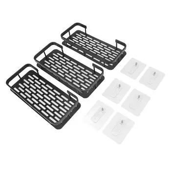 Стойка для хранения в душе 3 уровня Прямоугольная Алюминиевая Полка-корзина для душа для дома ванной комнаты чёрный