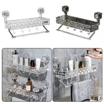 Стойка для хранения в душе, легкая, роскошная, прозрачная, держатель для душа на присоске, настенный, без сверления, для органайзера для косметики с кронштейном и крючком style 1