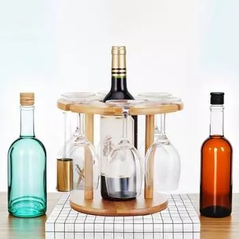 Стойка для хранения вина и бокалов из бамбука Стойка для красного вина со стеклом