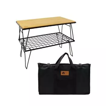 Стойка для кемпинга Field Rack, набор из 2 штук с верхней доской и ящиком для хранения, черный компактный уличный столик-тележка для кемпинга, складной столик, низкий стул чёрный