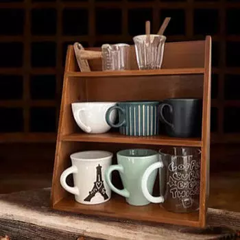 Стойка для кружек для столешницы из дерева, 3-х уровневая прямоугольная деревянная полка-подъемник