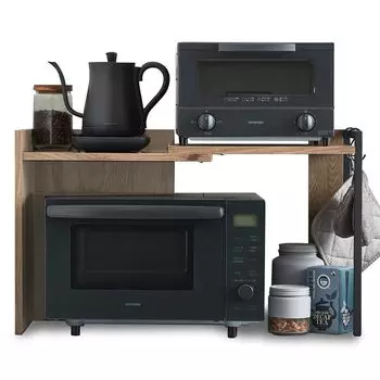 Стойка для кухонной плиты Iris Ohyama Подставка для микроволновой печи Полка для кухонного хранения Раздвижная, черного и пепельно-коричневого цвета Эффективное использование кухонного пространства Верхняя пластина