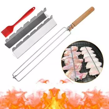 Стойка для куриных крыльев для гриля, металлическая вилка для барбекю, стойки для крыльев, зажимной держатель для крыльев, палочки для шампуров для барбекю, инструмент для барбекю