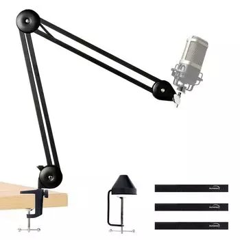 Стойка для микрофона Стойка для микрофона Ножничный зажим для микрофона Совместимость со стандартными амортизаторами Регулируемый угол Складная микрофонная стойка чёрный