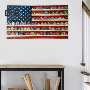 Стойка для монет с американским флагом, многослойная деревянная настенная подвеска для медалей, подставка для монет, держатель, украшение для рабочего стола A