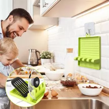 Стойка для размещения кухонных принадлежностей. Поместите крышку кастрюли для хранения. Кухонная стойка. Подставка для лопаты. Ложка. One Size зелёный