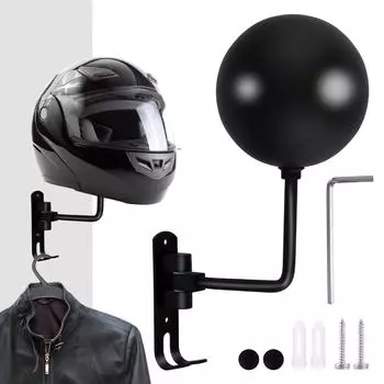 Стойка для шлема мотоцикла, настенное крепление, держатель для шлемов, поворот на 180 градусов, вешалка для курток с двойным крючком для пальто, кепок, шляп чёрный