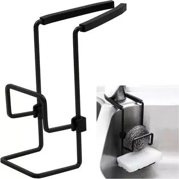 Стойка для слива железной раковины, кран для хранения губки, смеситель для раковины, подвесной держатель для губки, подставка для мыла, полка для хранения на кухне, в ванной, органайзер для хранения чёрный